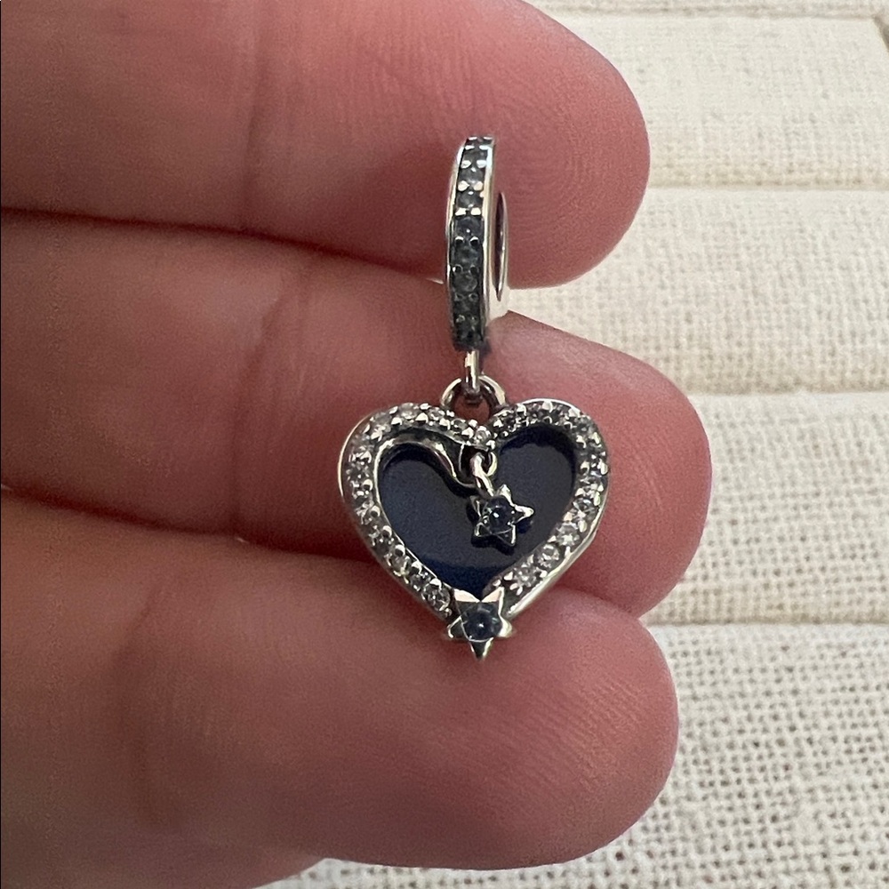 Pandora Celestial Shooting Star Heart Double Dangle Charm Sterling Silver